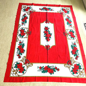 Christmas Tablecloth Vintage 1990's Festive Holiday Table Cover Red White Green